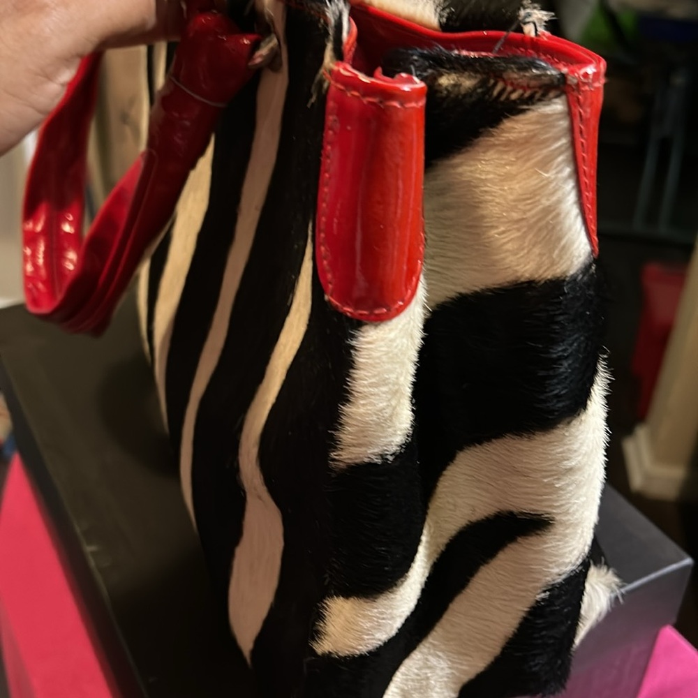 GORGEOUS Red ITALIAN Leather PURSE with cow hair.